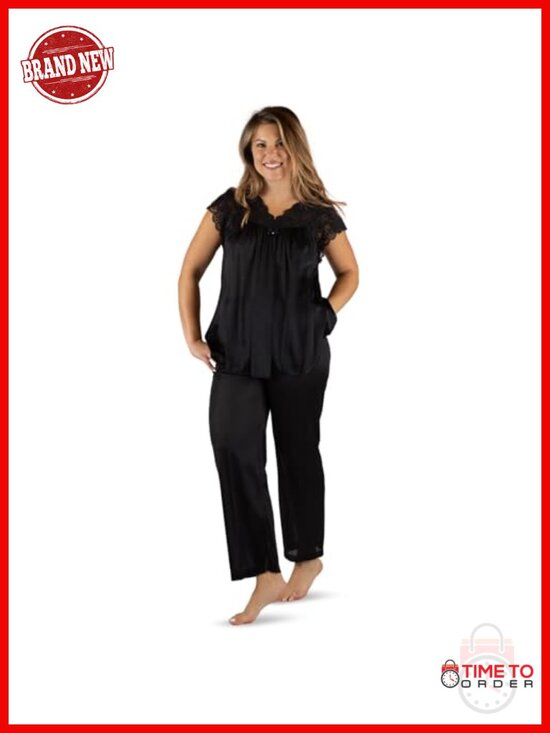 Other - Shadowline Lace Cap Sleeve Pajama Set 100% Nylon Satintrique Tricot Sleepwear